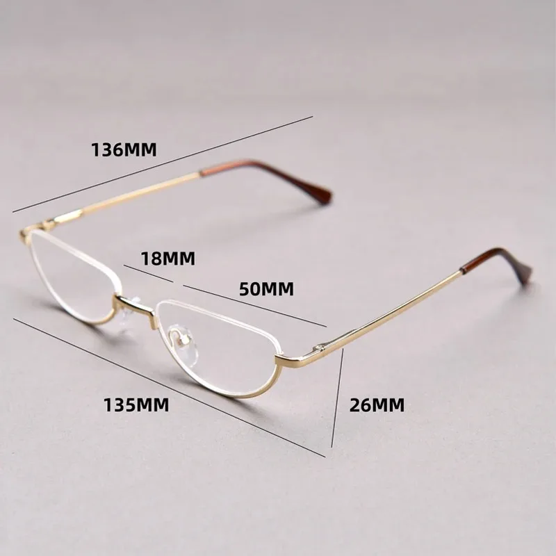 Retro-Lesebrille mit hochauflösenden Metallfederscharnieren, Halbmond-Design, Halbrandlose Lesehilfe, Optische Brille mit Kleinem Rahmen – Detail 7
