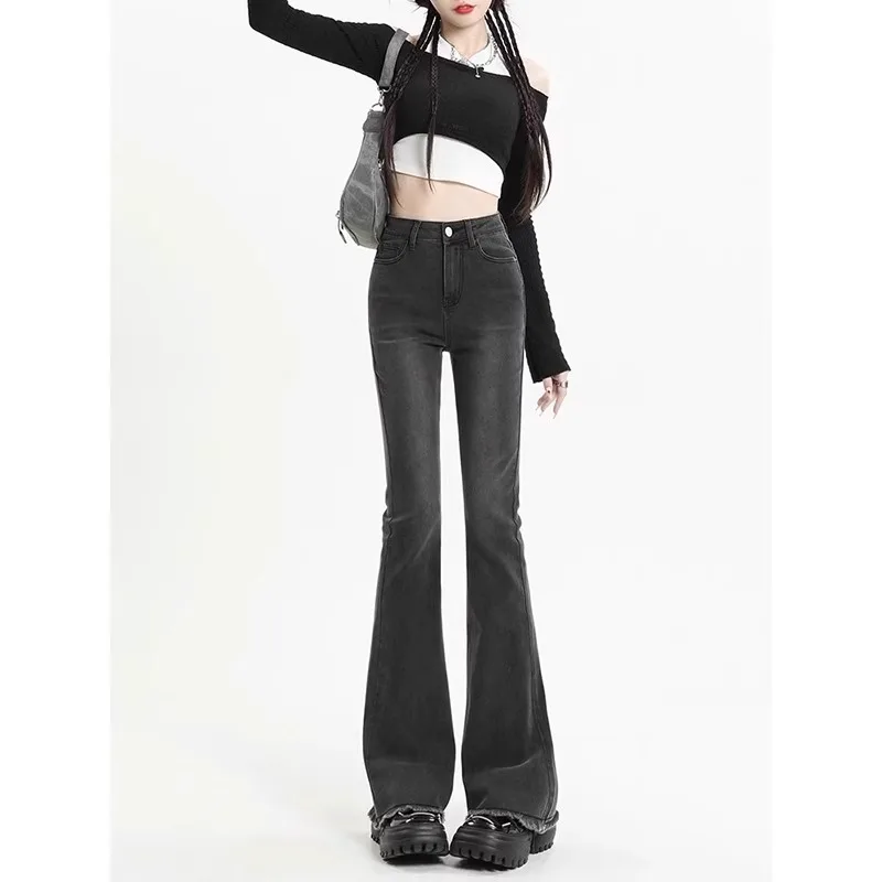Early Spring High Waist Micro Flared Jeans Women's No Legging High Waist Slimming Lengthening Floor-Length  Hoof Pants