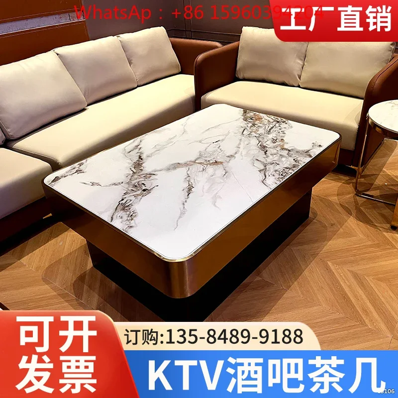 Coffee table marble bar box booth club stainless steel coffee table ktv luminous light rock slab