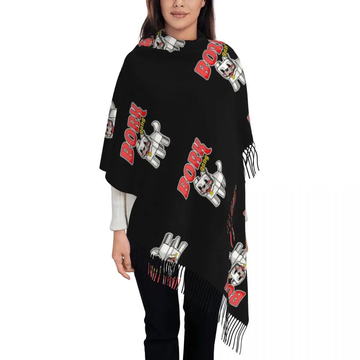 

Slogo Bork Gang Merch Scarf Tassel Scarves for Women Soft Warm Shawls and Wraps Long Fall Winter Shawl Wrap