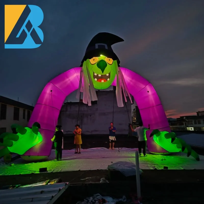 

Custom Built LED Lighting Giant Inflatable Witch Arch for Farmhouse Halloween Decor Toys