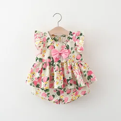  1 year baby's birthday girl's cloth set bow flower top+short suits for summer infant girl clothes baby outfits wear thin sets