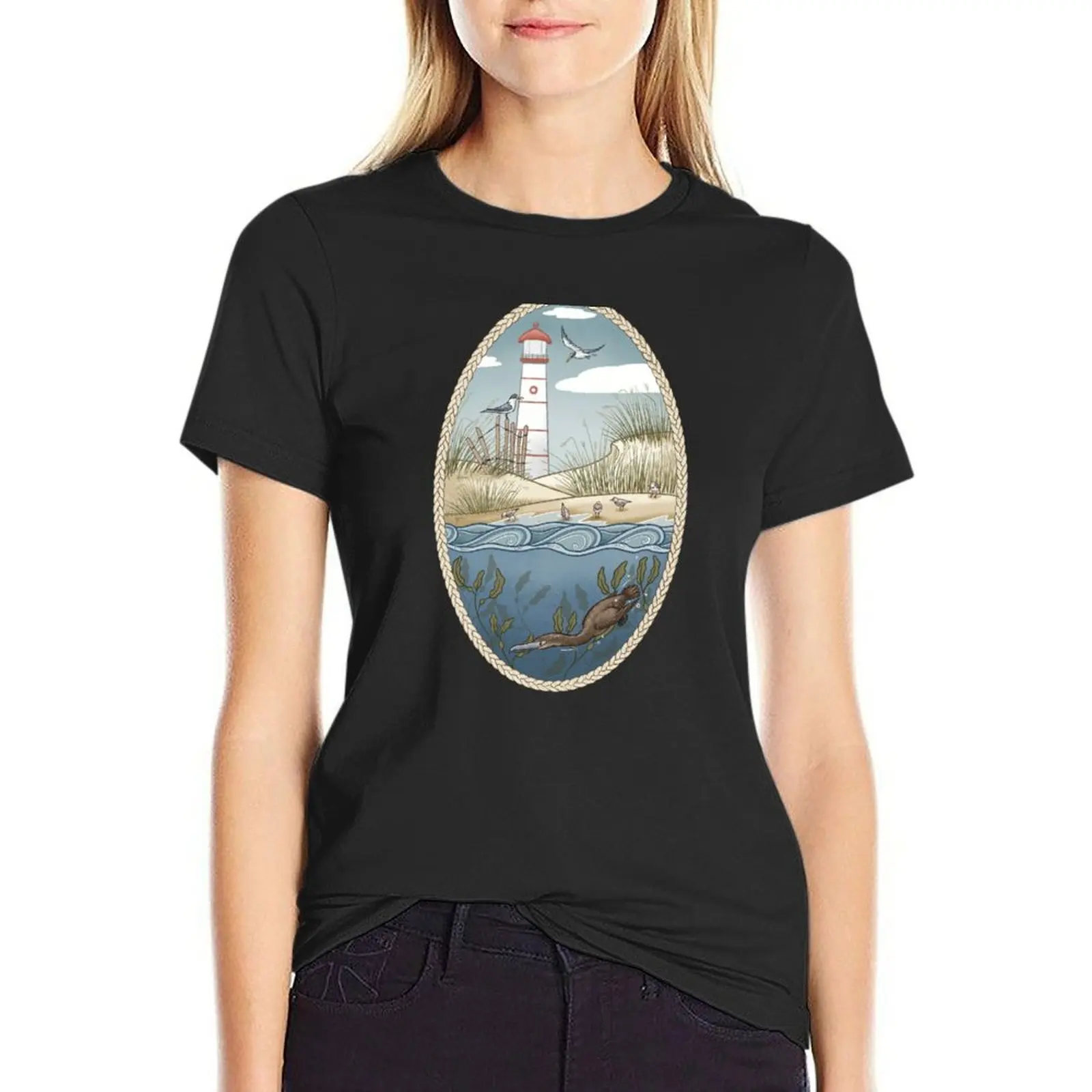 

Coastal Beach Birds T-Shirt Female clothing female summer tops Aesthetic clothing ariat shirts for Women