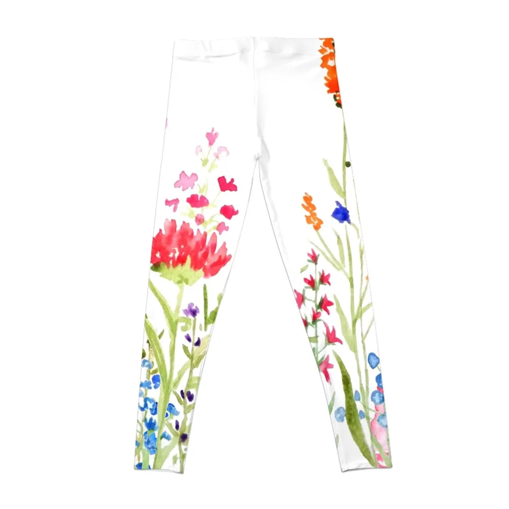 hand painted colorful wild flowers watercolor painting Leggings gym wear Women sportwear push up tights for Womens Leggings