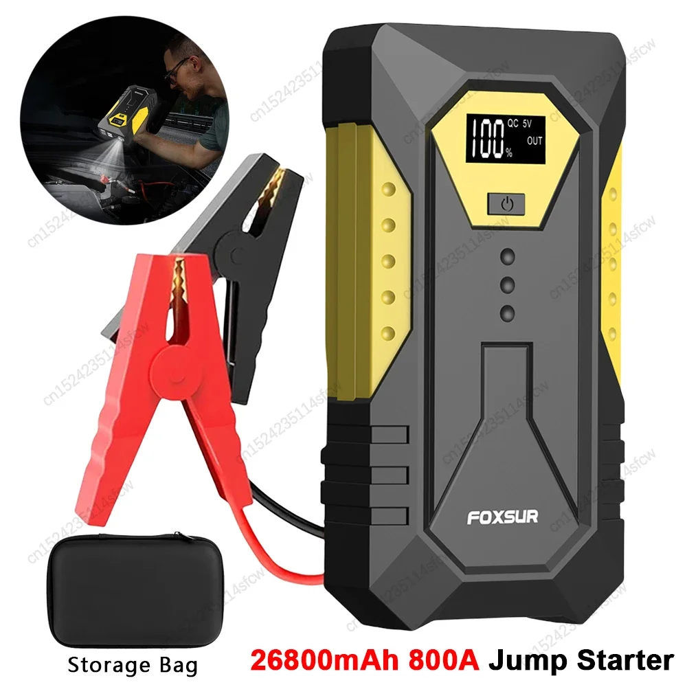 Car Battery Jump Starter Digital Display Emergency Booster with LED Light Car Starter 26800mAh Emergency Battery Booster 800A