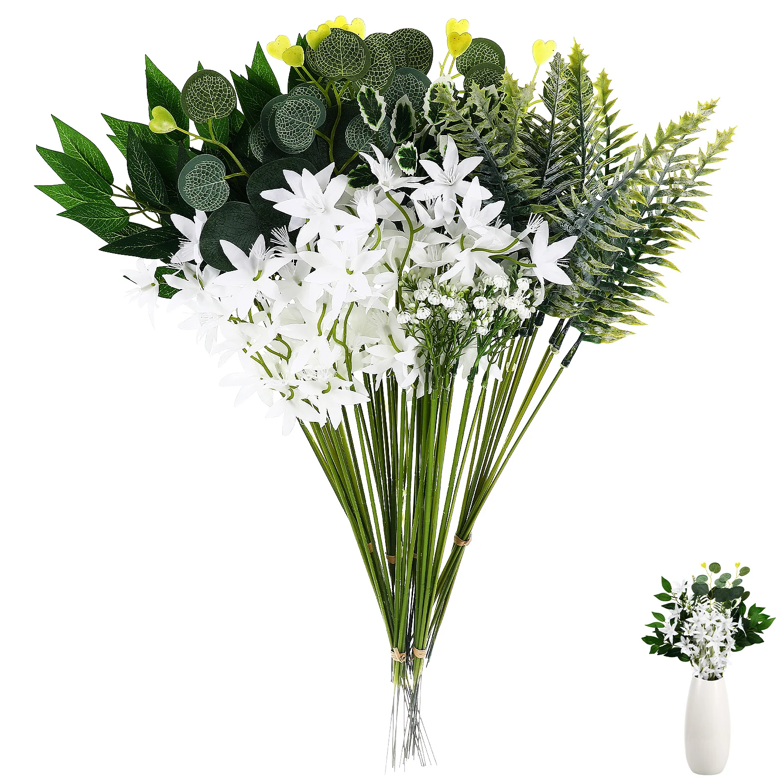 

60 Pcs Artificial Green Plants Realistic Decor Greenery Stem Faux Plant Stems Floral CenterpiecesArtificial Flowers Versatile
