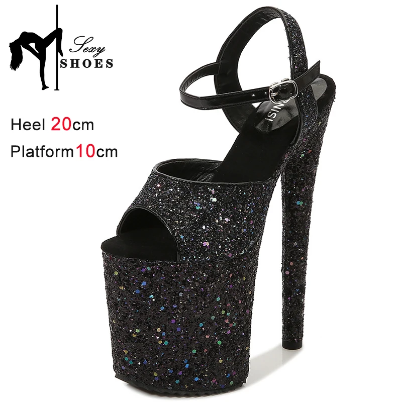 

Gothic Style Sandals Women 20CM Sequins Platform Shoes Club Fashion Stripper Model Show High Heels Non-slip sandalias de mujer