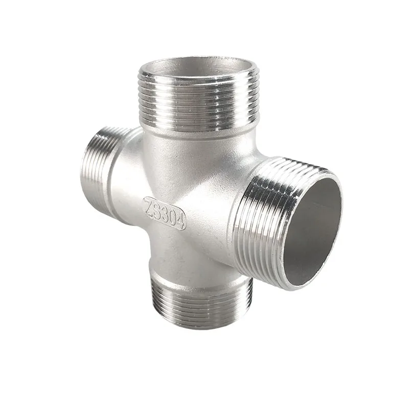 

1/4" 3/8" 1/2" 3/4" 1"( DN8-DN50)Male BSPT Thread Pipe Fitting 4 Way Stainless Steel SS304 Cross Type Coupling Pipe Connector