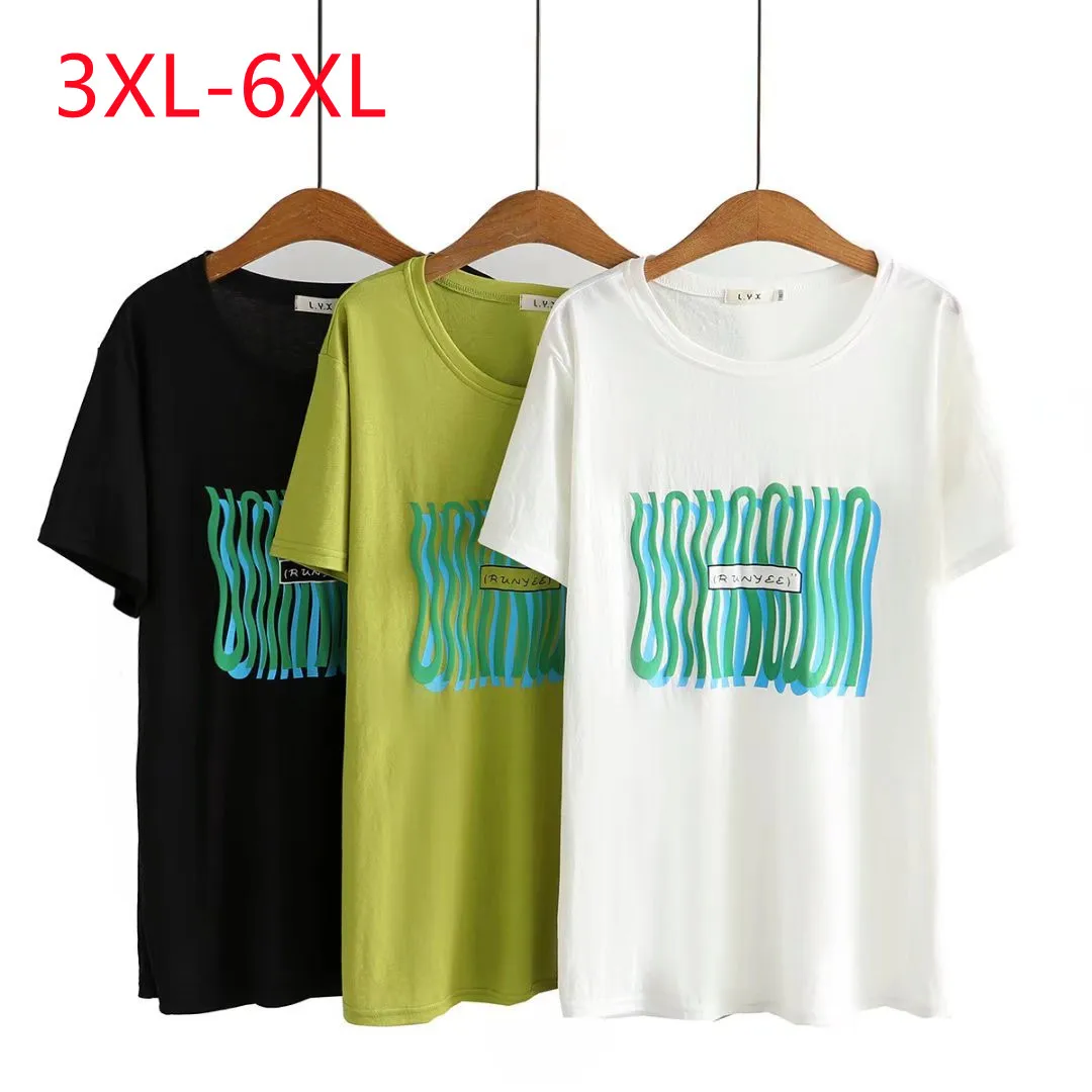 

Large women's 2022 summer line printed loose Plus Size short sleeve T-shirt 3XL 4XL 5XL 6XL