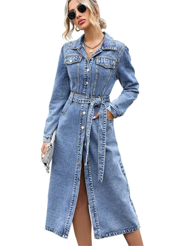 Denim Autumn Long Sleeve Dress Women Korean Style Casual Loose Fashion Ladies Shirts Dresses Retro Woman Dress