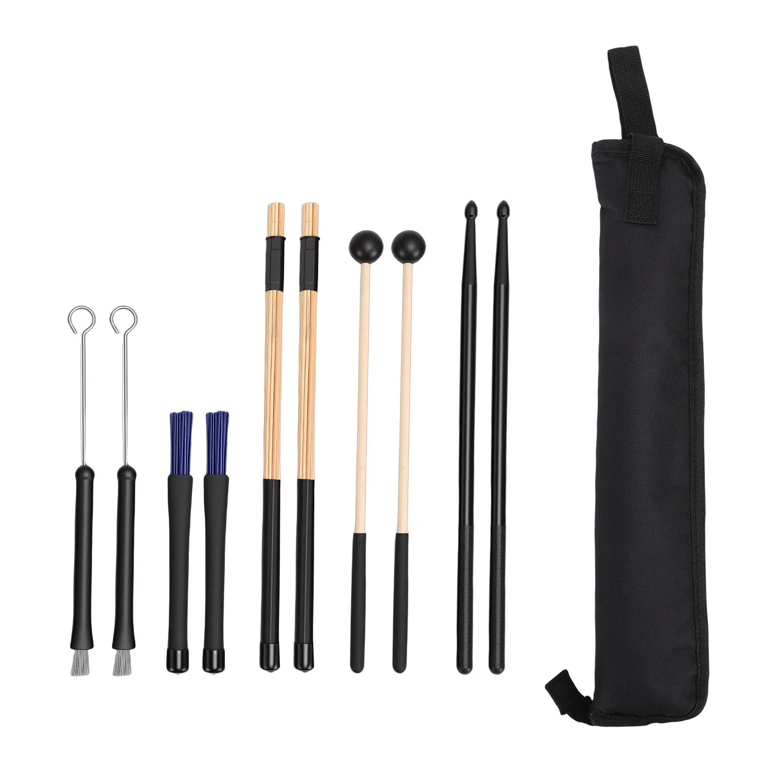 

Drumstick Set 5 Pairs Drum Sticks Mallets Brushes with Oxford Cloth Bag for Practice Performance Rubber Drum Mallet