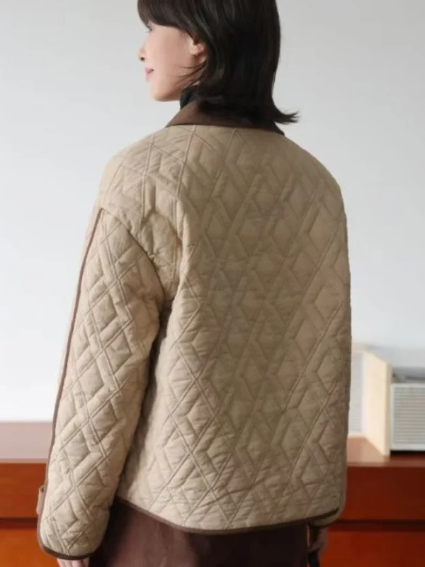 Casual Chic Color Blo Cotton Jaet Women's Faionable Mom Winter Lightweight Warm Cotton Coat Sli  Collar Long Sl...