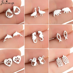 Tiny Stainless Steel Animal Stud Earrings Cartoon Horse Goose Dolphin Octopus Cat Dog Paw Earings Women Fashion Jewelry 2026