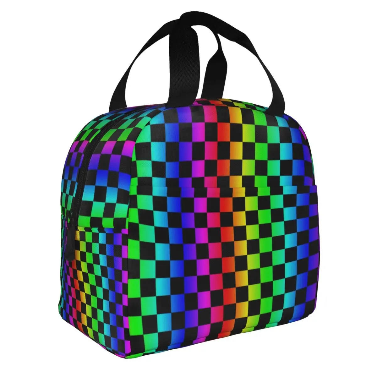Rainbow Checkers Checkerboard Insulated Lunch Bags for Women Resuable Cooler Thermal Bento Box Outdoor Camping Travel