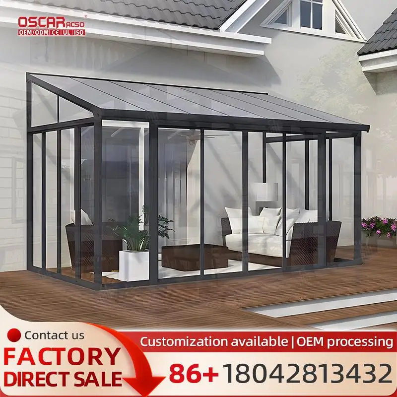 

High Quality Double Tempered Double Glazed Slant Roof Sunroom for Balcony Customizable Modern Aluminum Alloy Sun Lounge in Patio