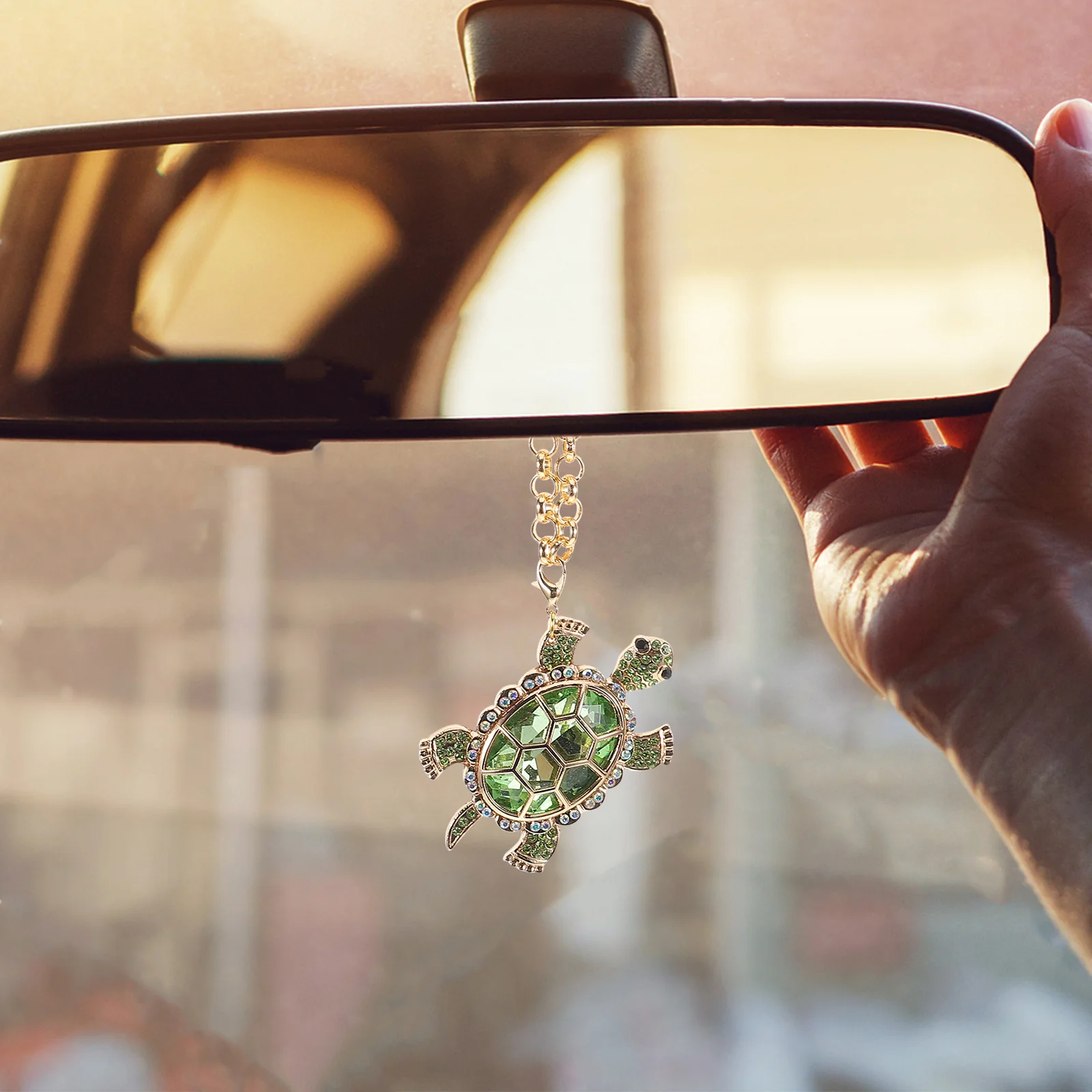 

Sparkling Turtle Rearview Mirror Pendant Cute Car Ornament Durable Crystal Decorative Charm Auto Interior Accessory
