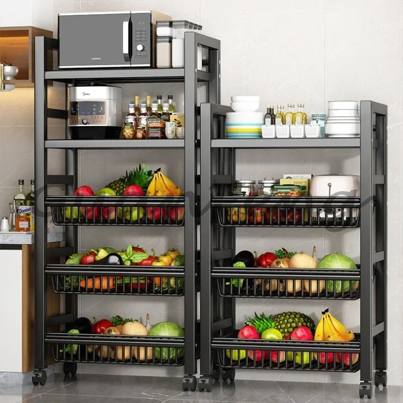 Rolling Multi Layer Kitchen Trolley with Detachable Veggie Basket, Mobile   Rack Cutlery Storage Cart