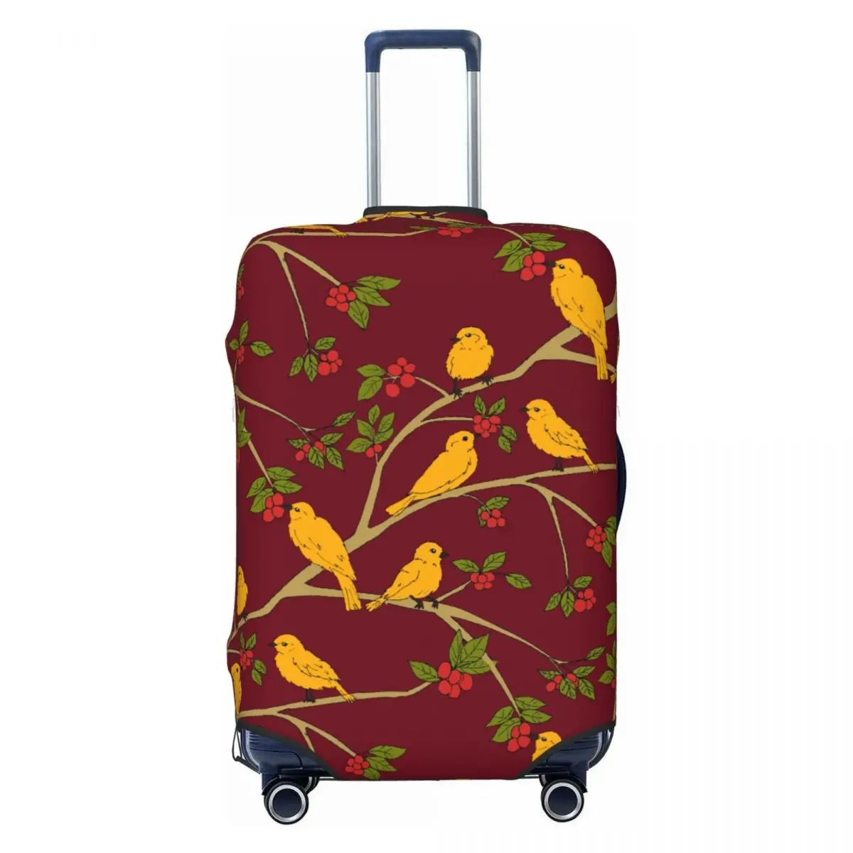 

Funny Yellow Bird And Red Berries Pattern Luggage Cover Protector Elastic Travel Suitcase Covers