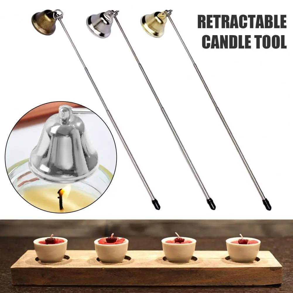 Candle Extinguisher Tool Bell Candle Extinguisher with Telescopic Handle Rotating Metal Tealight Snuffer Universal Candle Flame
