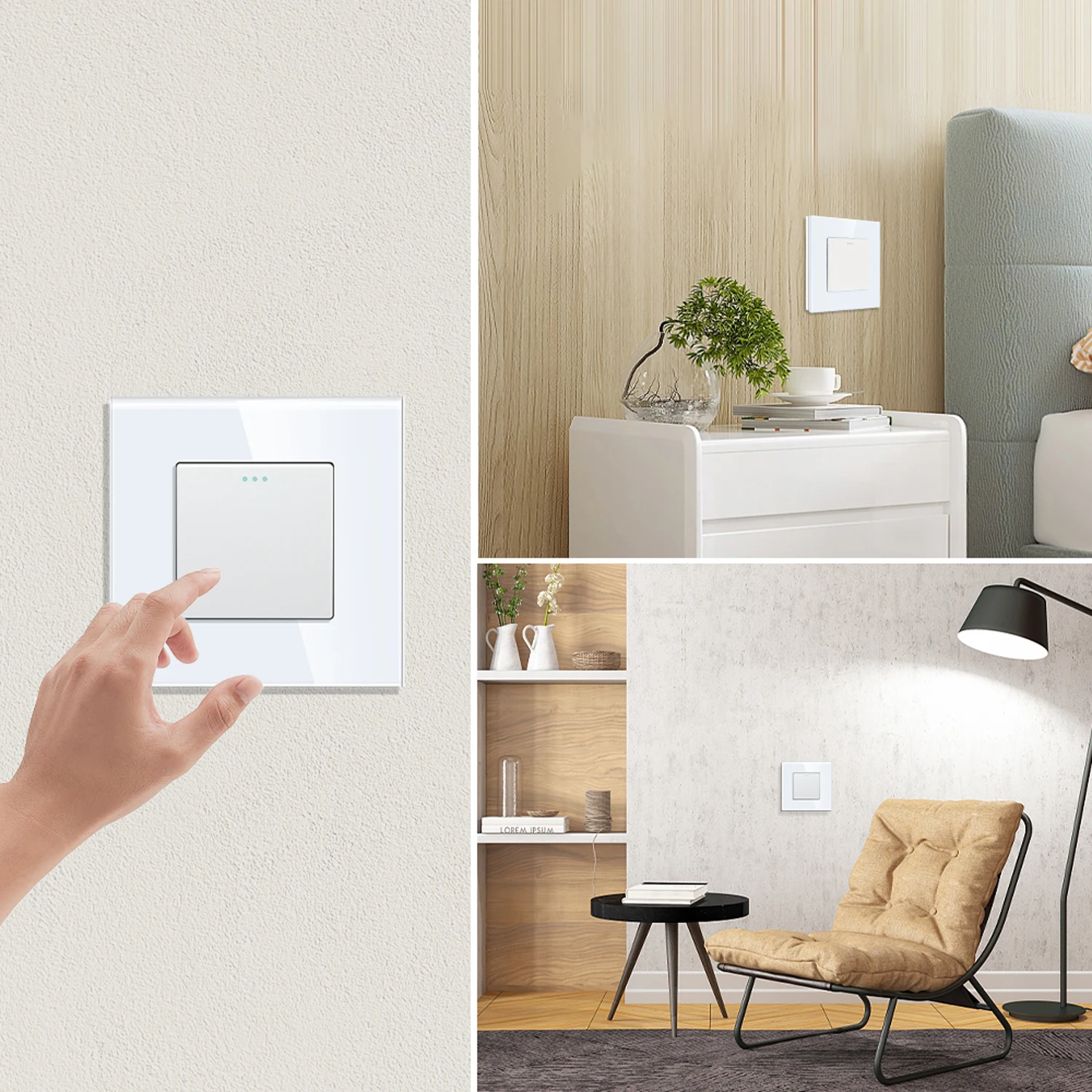 EU Light Switch,1/2/3gang 2way 10A 250V Crystal Glass Panel white/black/gold/gray 86*86mm Push Switch