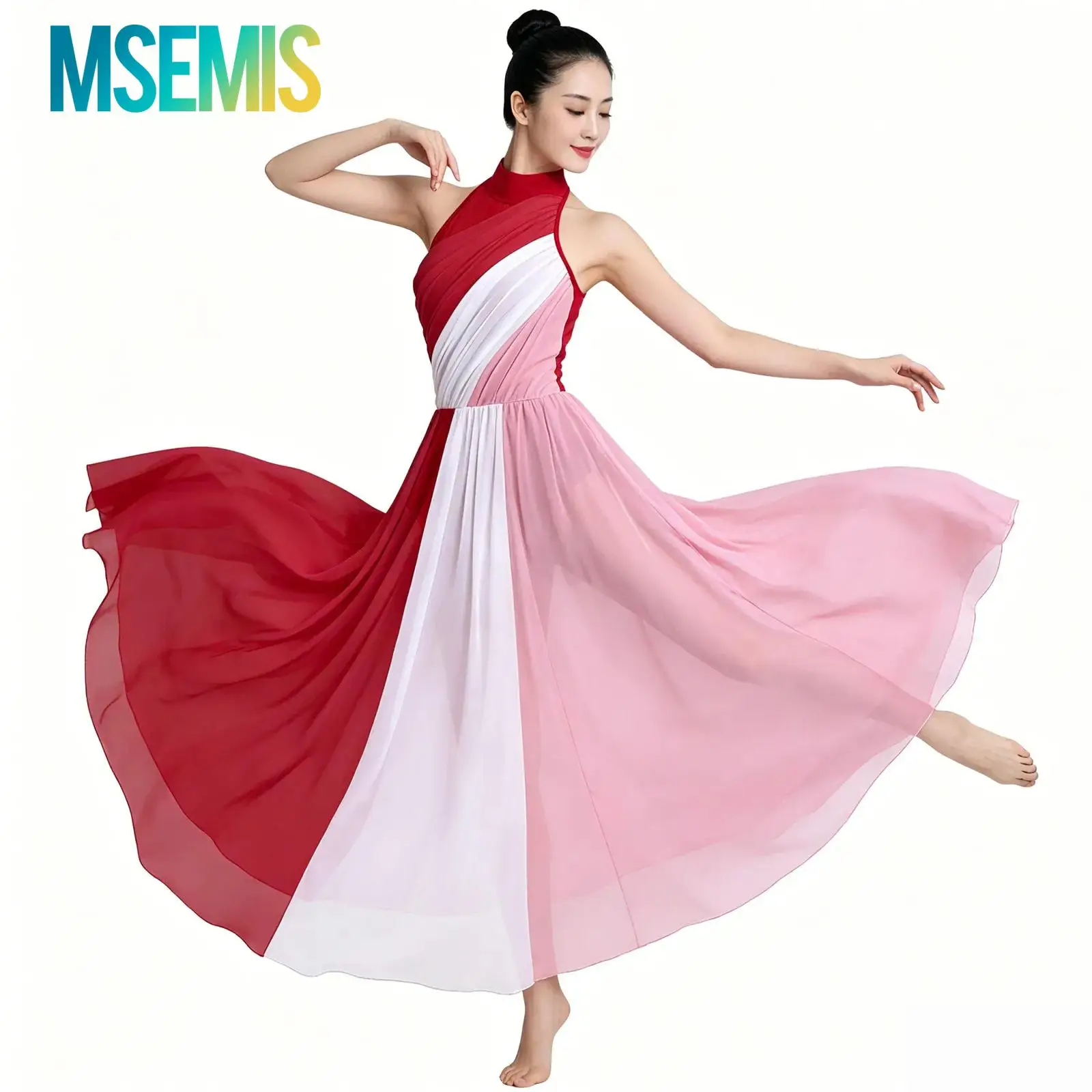 

Womens Sleeveless Mesh Tulle Flowy Maxi Long Dress Gymnatics Lyrical Ballet Jersey Dance Costumes Modern Contemporary Dancewear