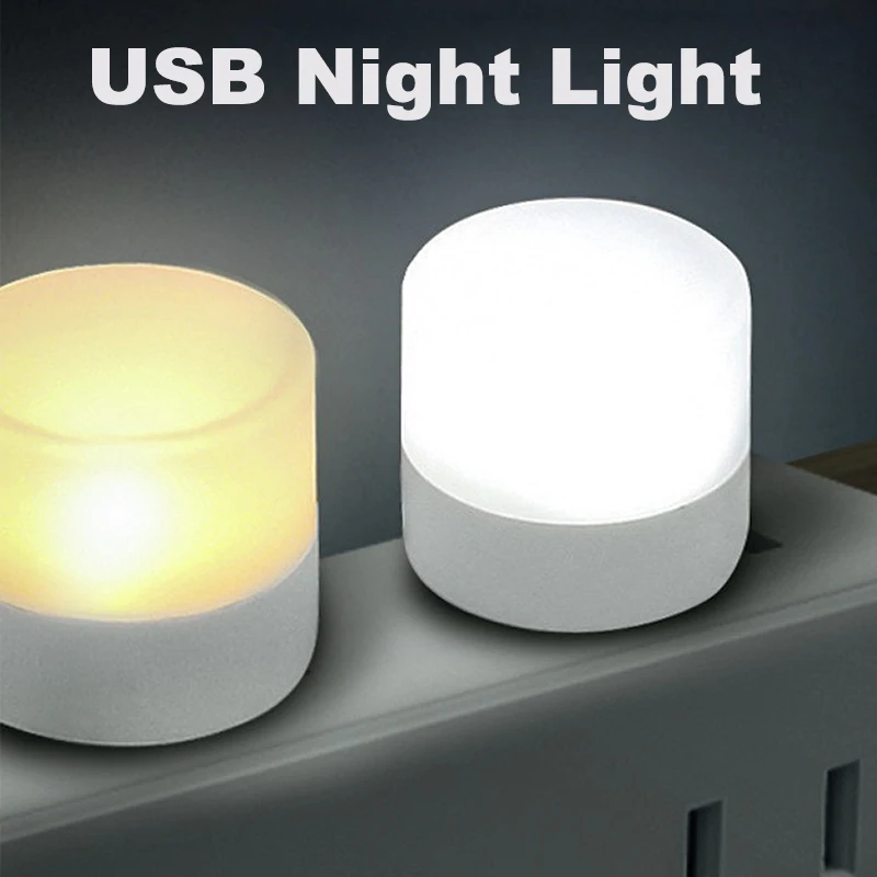 USB Plug Night Light Warm White Bedside Night Lamp LED Lights Mini Bedroom USB Plug Power Charging Eye Protection Reading Light