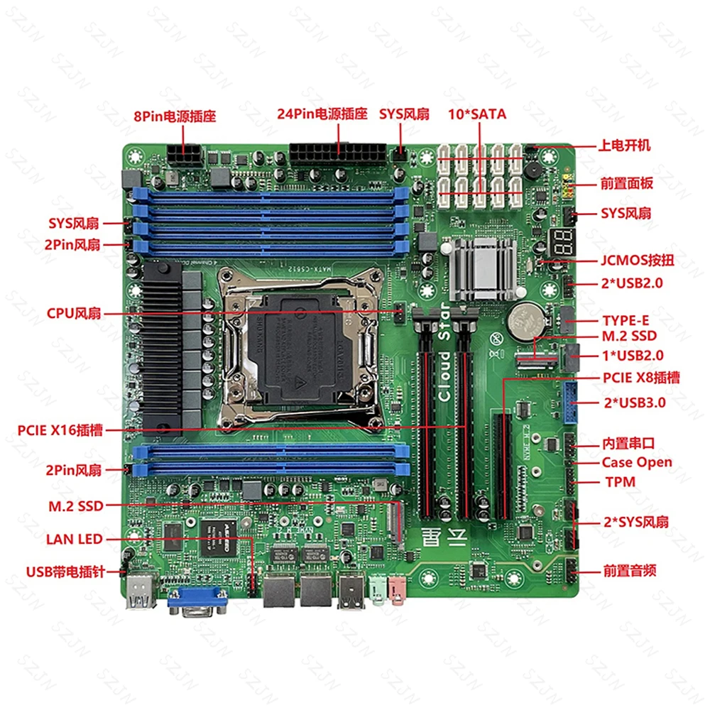 Imagem -03 - Kit para Placa Mãe Nas Xeon C612 Chip 10 Suporte a Cabo Sata e5 v3 v4 Turbo Ddr4 Max 96gb Pcie Split para Roteador Nas 2x2.5gbe 24x24cm