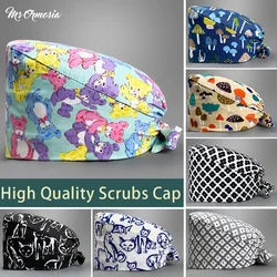 2022 New Fashion Cotton Cartoon Print Hat Adjustable Work Cap Beauty Salon Nursing Cap Male Surgical Hat Wholesale Scrub Caps