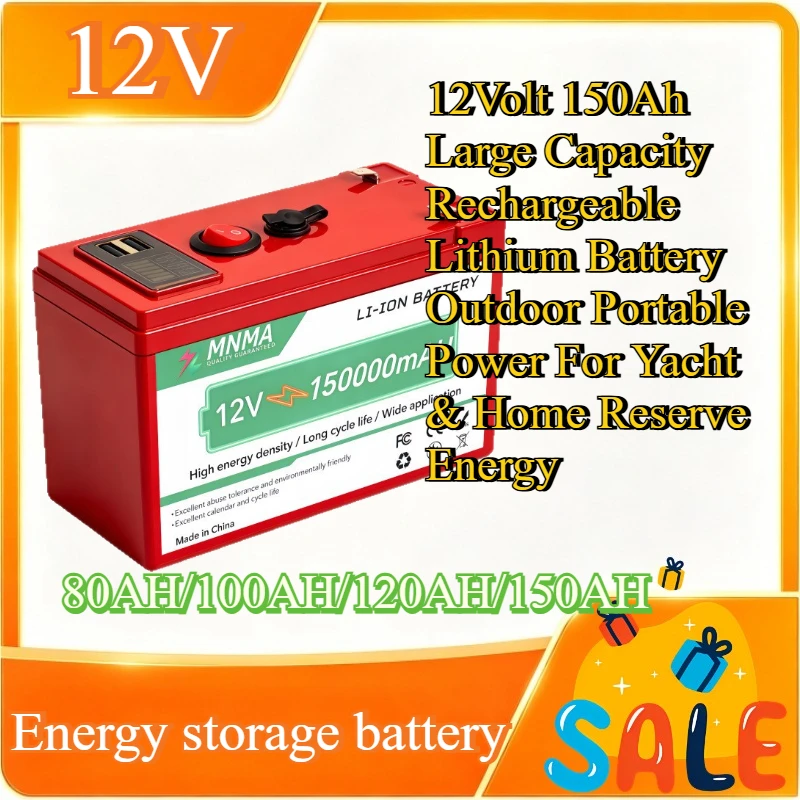 12Volt 150Ah Large Capacity Rechargeable Lithium Battery Outdoor Portable Power For Yacht & Home Reserve Energy