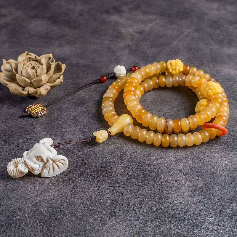 Goat Horn , 108 Round , Decorative , Apple-Shaped , Buddhist Prayer , Auspicious Charm Beads, Elephant-