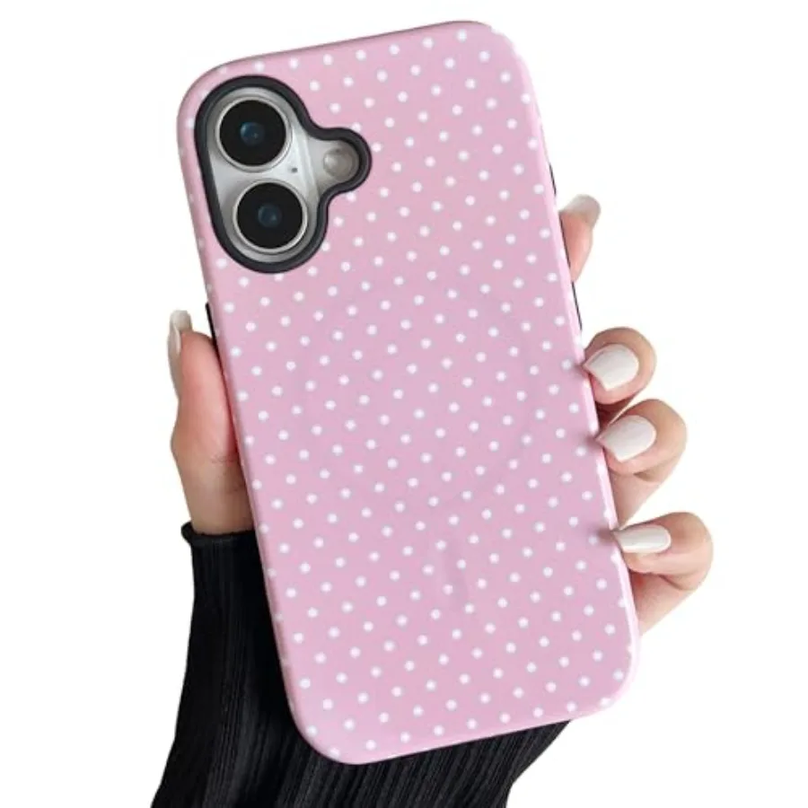 

Magnetic Case for iPhone 16, Polka Dot Phone Case Cute for Girl Women, Compatible with Magsafe, Hard PC+Soft TPU Protective Pho