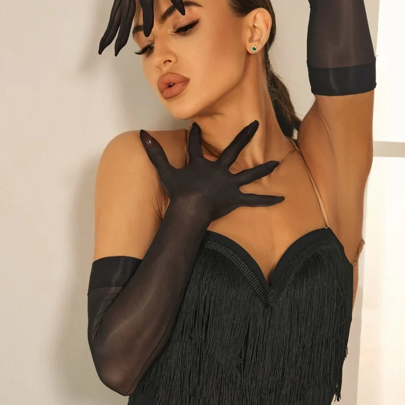 

ZYM перчатки для латинских танцев, черные сетчатые рукава, женские аксессуары для выступлений, соревнований, украшение для румбы, бальных танцев