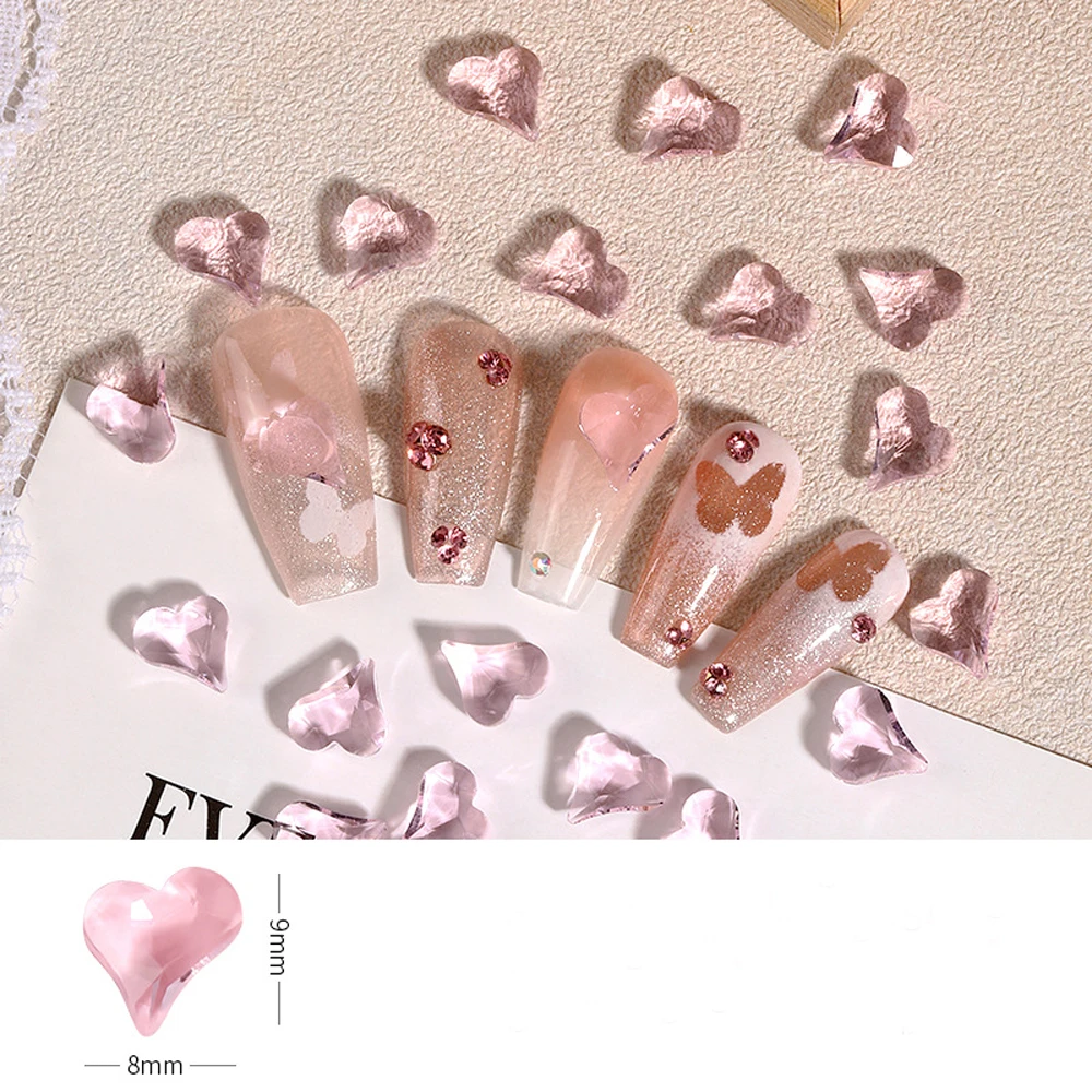 20Pcs Pink Heart Nail Art Charm 3D Dreamy Romantic Resin Transparent Crystal Heart Nail Ornament DIY Exquisite Nail Accessories