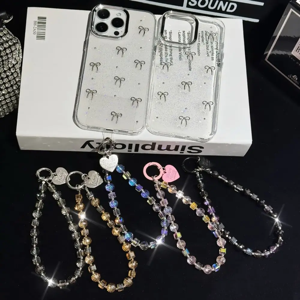 

With Clip Crystal Beads Phone Chain Anti-lost Short Mobile Phone Lanyard Beaded Light Luxury Style Love Phone Pendant