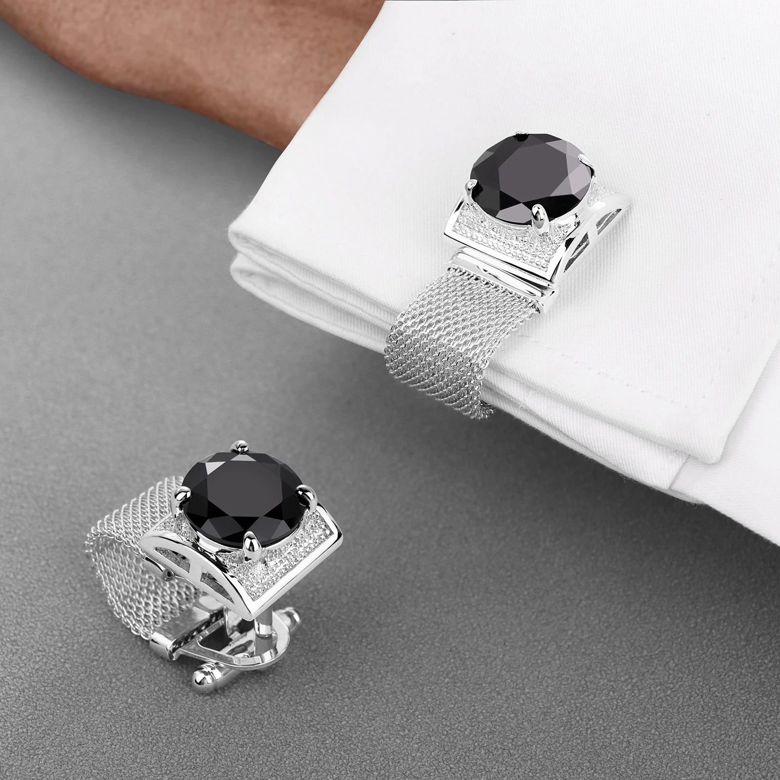 HAWSON Men Birthstone Crystal Cufflinks 17mm Color Stone Cuff Links for Wedding Business Shirt, Birthday Gift for Men