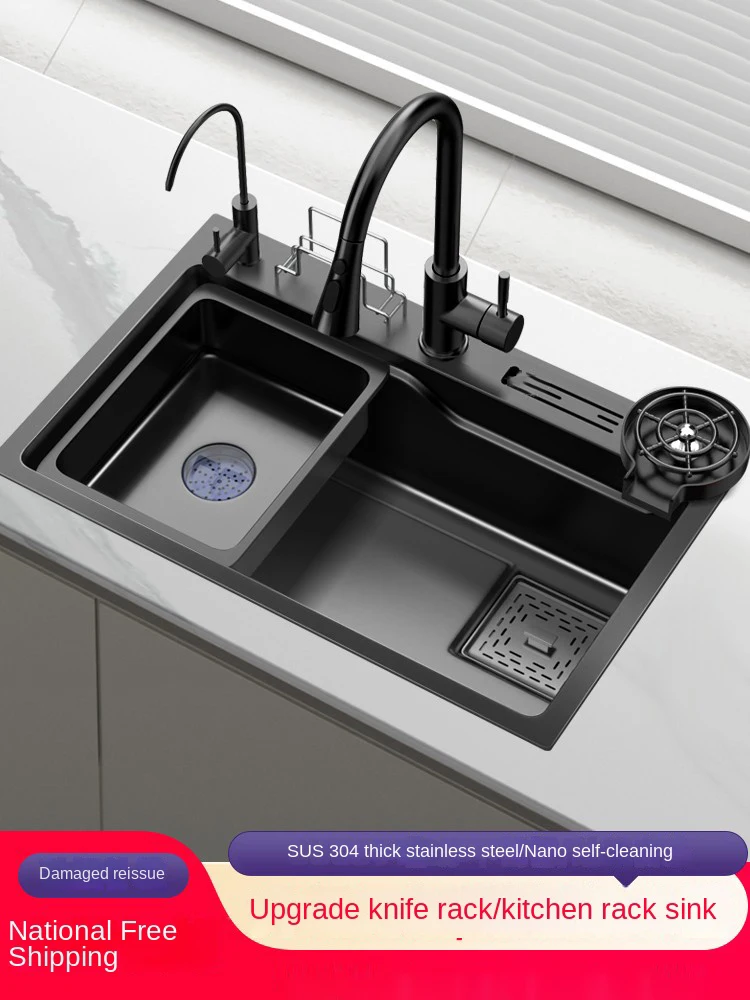 Imagem -02 - Handmade Kitchen Nano Sink Debaixo da Mesa Grande Slot Único Lavatório de Legumes com Faca Aço Inoxidável 304