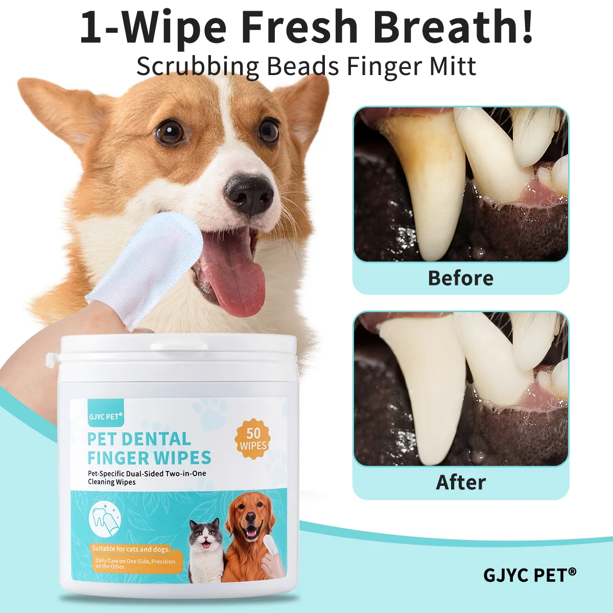 Pet Teeth Cleaning Finger Wipes Dual 3D Texture Dog Cat Gentle Safe Fresh Breath Plaque Remover Tartar Control Dental Oral Care