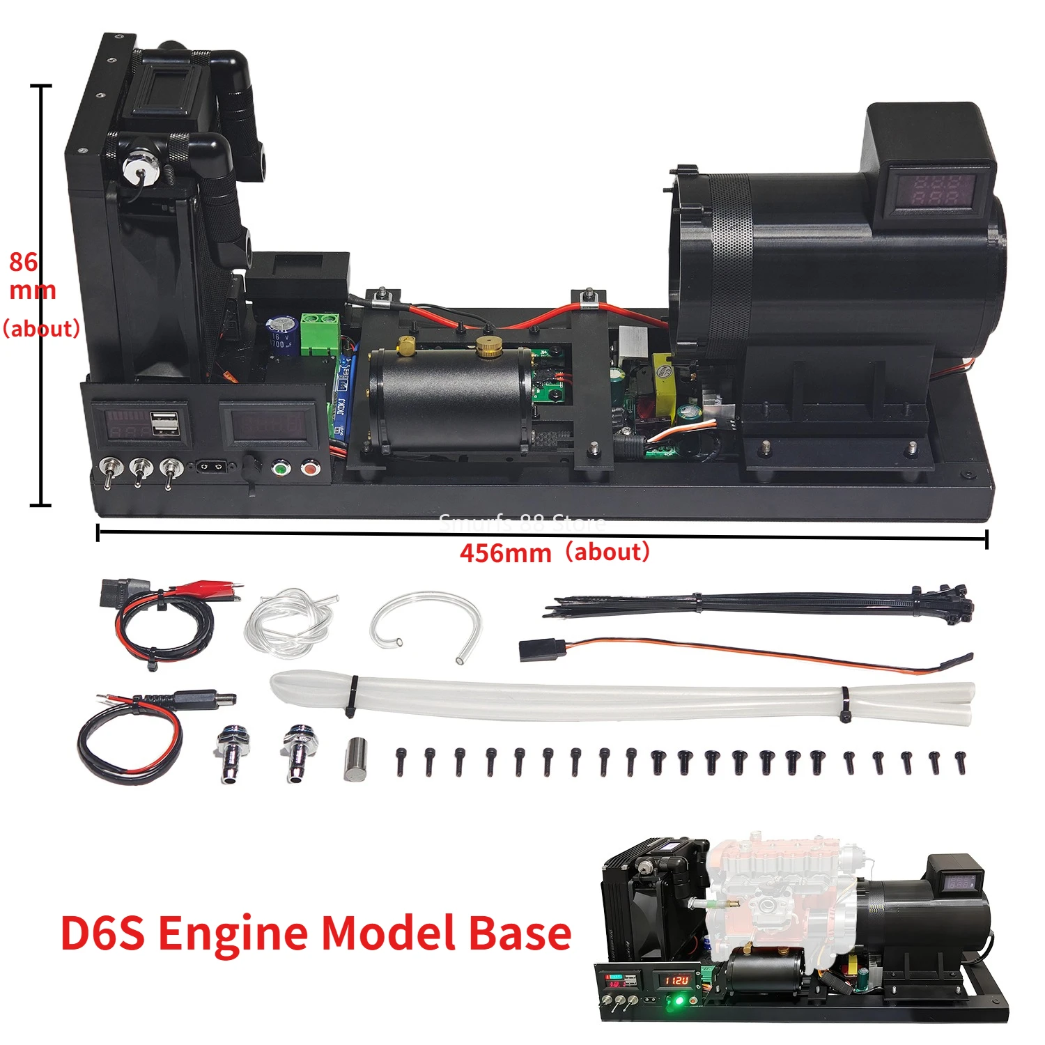 GS D6S Engine Model Base with Tachometer Suitable for Inline Four Cylinder Four Stroke Internal Combustion Engine Model Toys