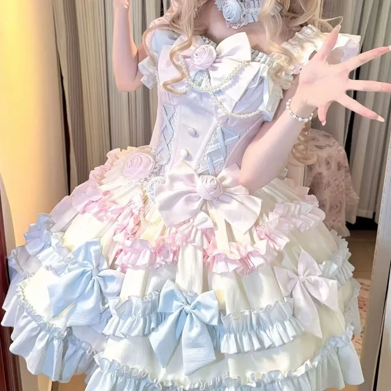 

Sweet Lolita Young Girls Lolita Fashion Handmade Couture Frilly Dress Princess Core Women Boutique Wedding Party Costume
