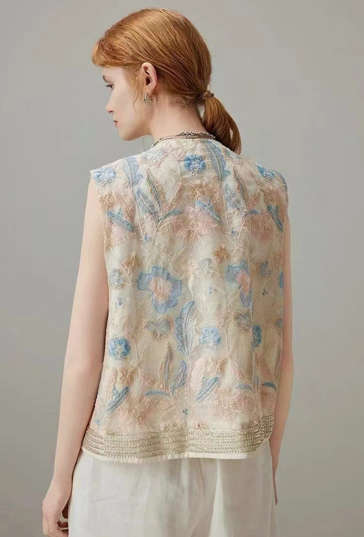 High-Quality Summer Exquisite Embroidery+Beading Fashion Chinese Style  Women's O-Neck Unique New Women's Vest S-XL