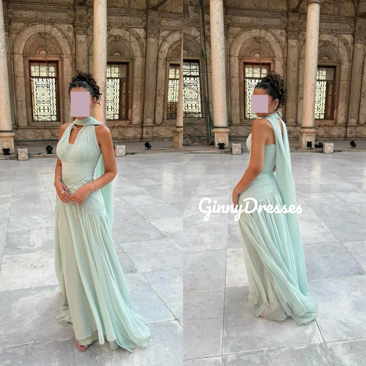 

Настроить платья для выпускного вечера трапециевидной формы с лямкой на шее длиной до пола, роскошные вечерние платья с рюшами и молнией без рукавов, Vestidos De Fiesta