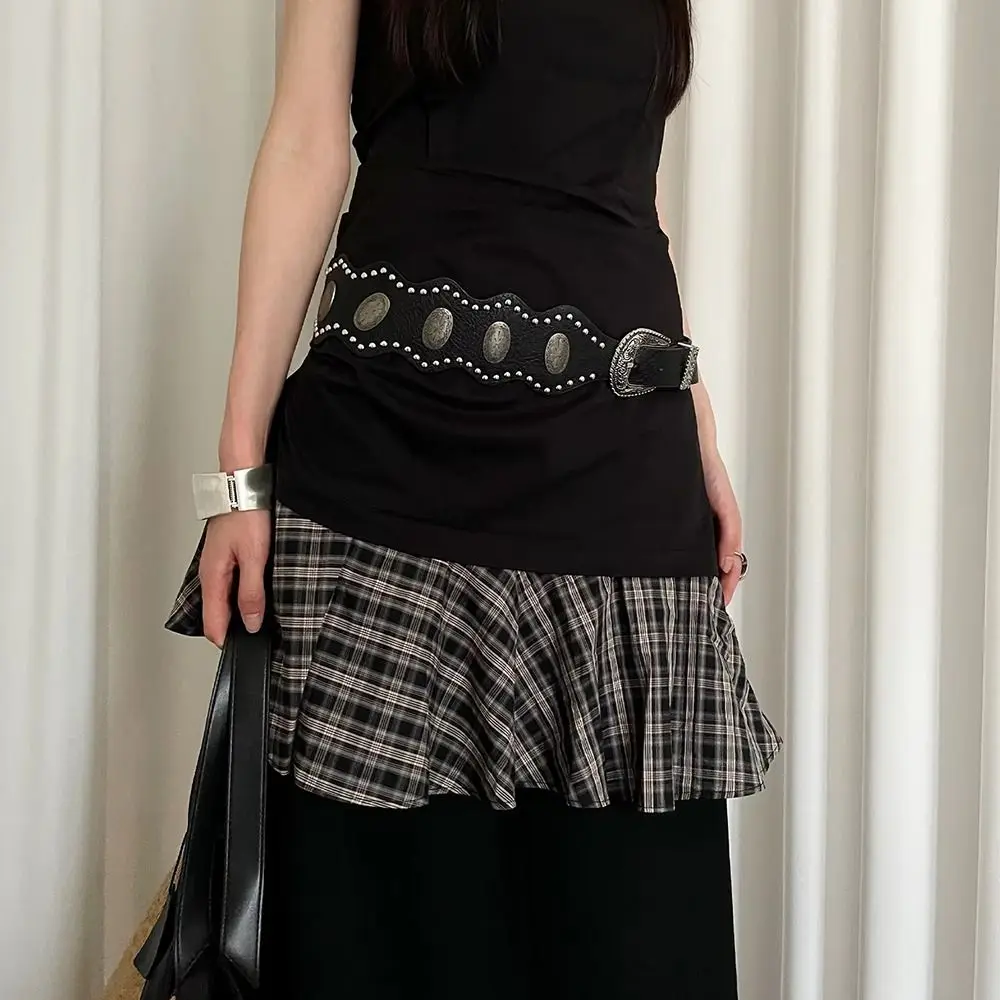 

Trendy Vintage Women's Belt Black Y2k Leather Waist Belt Rivet Gothic Dress Jeans Belt Waist Accessories
