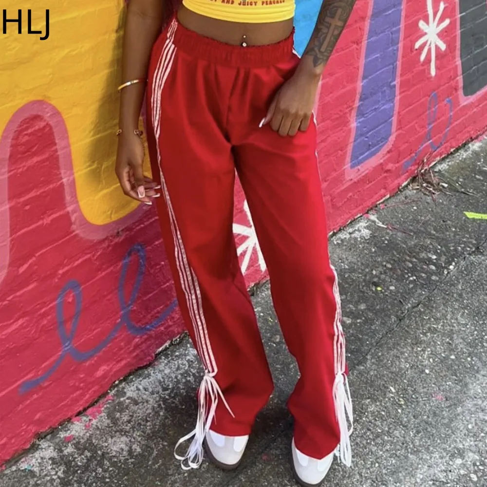 HLJ Fashion Letter Print Loose Basketaball Tshirt Two Piece Sets Women V Neck Top And Stripe Pants Outfits Lady Sporty 2pcs Suit