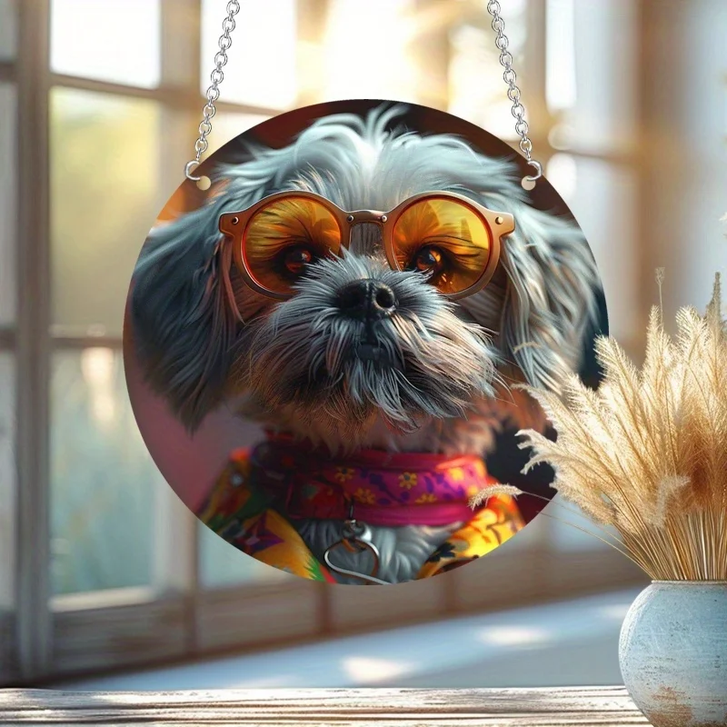 Stylish Dog Rocking Acrylic Sun Catcher for Garden and Home Decor, Hanging Decorations, for Windows, Porches, Etc