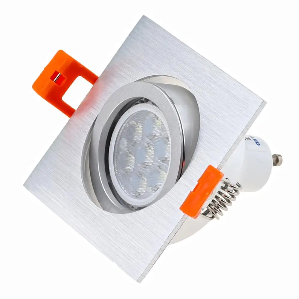 Square RecessedMounted Silver Aluminum GU10 MR16 Lamp Holder Spot Light Fixture Frame LED Ceiling Downlight Fitting