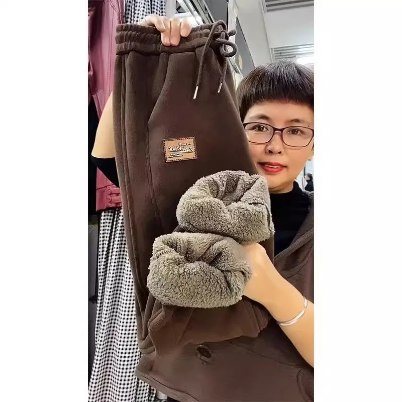 

Мужские повседневные брюки свободного кроя на подкладке, осень-зима, мягкие удобные широкие брюки из полиэфирного волокна с манжетами