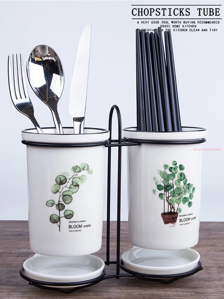 

Kitchen Chopstick Basket Ceramic Holder Drain Household Knife and Fork Storage Box Bucket Flat Cage