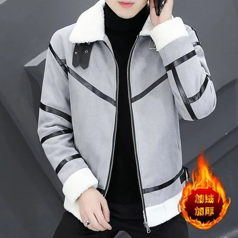 

Men's Fleeced Clothing Plush Thick Motorcycle Leather Clothes Trend Youth Jacket Coat Men Faux Leather Men's winter jacket
