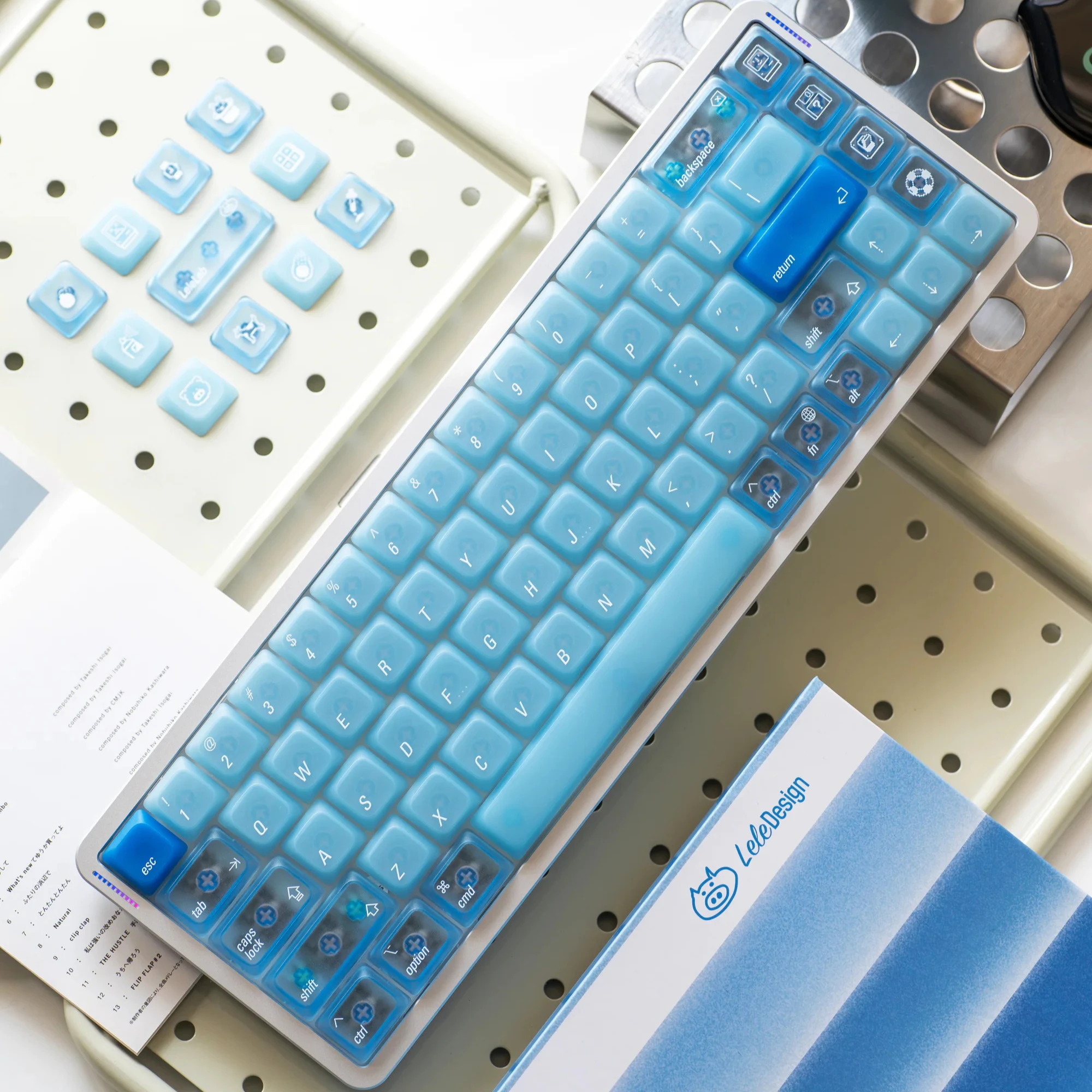 Lelelab Ocean Blue Low Profile Keycaps Set Blue Foggy PC Keyboard Caps Custom Keycaps for Mechanical Keyboard Accessories MX