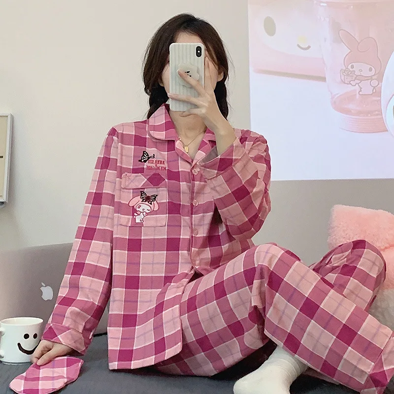 

Sanrio My Melody Kuromi Cinnamoroll Retro College Style Pajamas Girls Spring And Autumn Cotton Long-Sleeved Leisure Home Suit